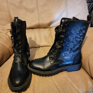 Killstar embroidery ribbon lace up boot